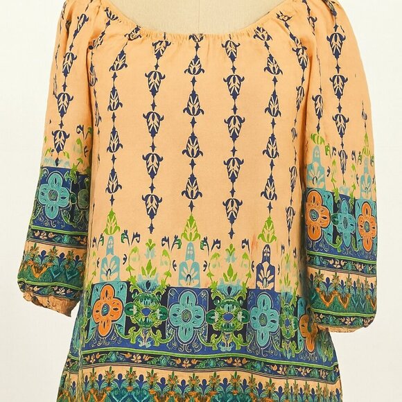 Pink Owl Dresses & Skirts - Pink Owl Boho Floral Tribal Bishop Sleeve Tunic Mini Dress S